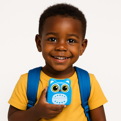 Niño usando sello personalizado para marcar ropa infantil